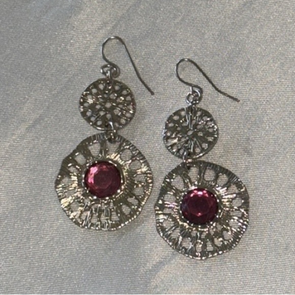 Artisan Hammered Gold-Tone & Gemstone Dangle Earrings - Boho Chic! - Picture 10 of 12